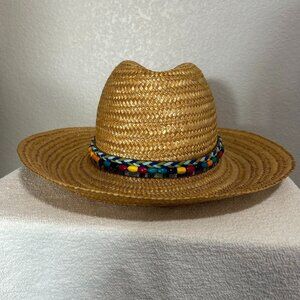 Vintage Straw Cowboy Hat or Beach Hat With Colorful Band (SKU 200)